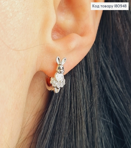 Сережки родовані, кільця, "Зайчики" з камінцями 1.5cм Xuping  180948 фото 2