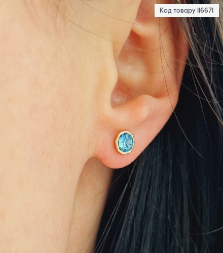 Серьги гвоздики, многогранники с колубым камнем Сваровски, 5мм, Xuping 18K 116671 фото 1