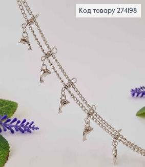 Браслет на ногу серебряного цвета с шариками и дельфинами 20+5см, Fashion ANKLET 274106 фото