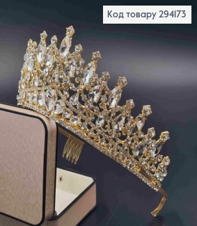 Диадема "Изысканная" под золото, с Блестящими камешками, 7см наивысшая точка 294173 фото
