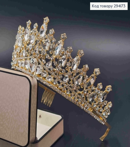 Диадема "Изысканная" под золото, с Блестящими камешками, 7см наивысшая точка 294173 фото 1