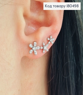 Серьги каффи родированные Цветы с камнями  Xuping   180498 фото