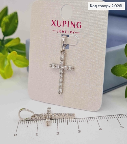 Крестик родованный украшен блестящими камешками, 2,2*1,4 см, Xuping 210261 фото 1