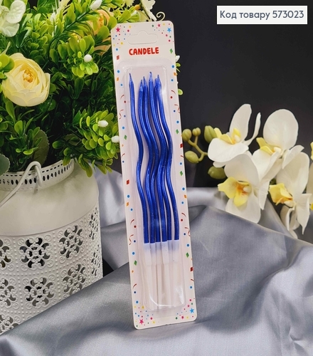 Свечи для торта, винтовые, Синие(металлик), 6шт/уп. 12+4см 573023 фото 1