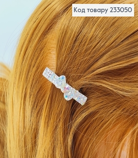 Заколка Стрела Бантик 4,5 см серебряная хамелеон в камнях 233050 фото