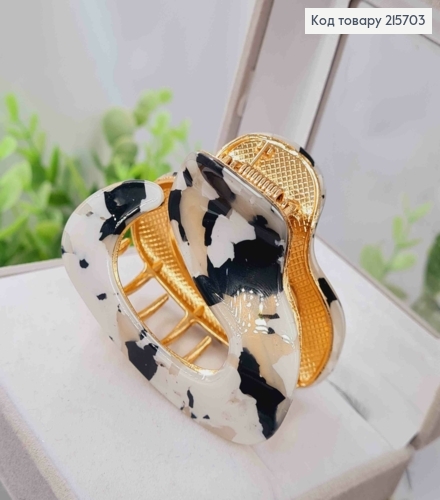 Краб металл "Овальный" с Акриловой пластиной, 6см, Белого цвета с Хаотическими пятнами. 215703 фото 2