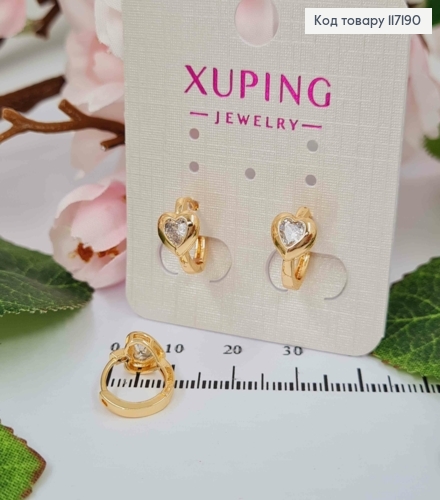 Серьги кольца 1,1см "Сердце" с камешком размер сердечка 0,6см, Xuping 18K 117190 фото 2