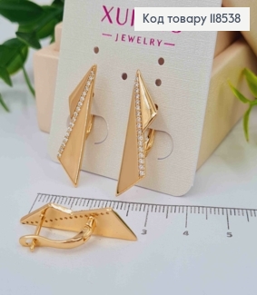 Серьги "Стрели" украшены Блестящими камешками, 3см, английская застежка, Xuping 18К 118538 фото