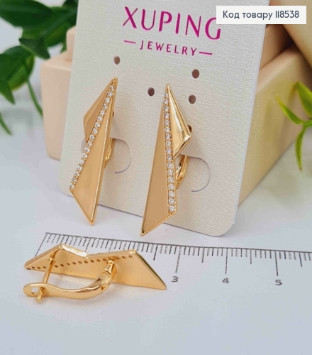 Серьги "Стрели" украшены Блестящими камешками, 3см, английская застежка, Xuping 18К 118538 фото 1