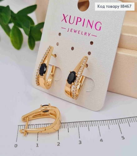 Серьги из Овальные украшены камешками с Черным камнем, 2см, английская застежка, Xuping 18К 118467 фото 2