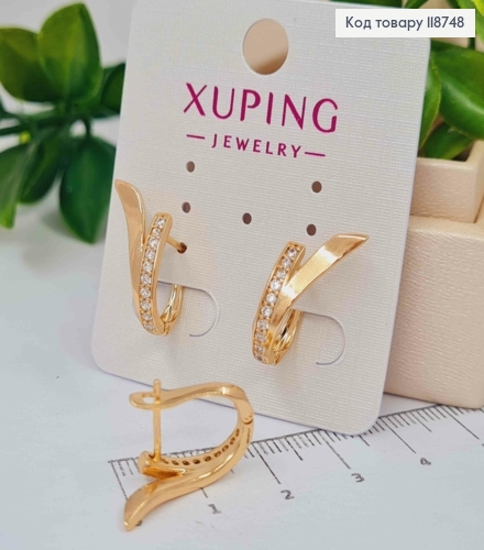 Серьги "VICTORIA" с Блестящими камешками, 1,9см, английская застежка, Xuping 18K 118748 фото 1
