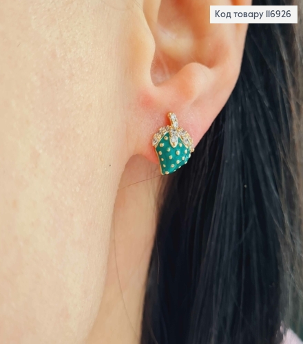 Серьги гвоздики, Клубника, зеленого цвета с камешками, 1,3см, Xuping 18K 116926 фото 2