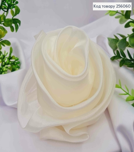 Брошка-заколка, об'ємна троянда кольору АЙВОРІ, подвійна, 17см, тканина органза, ручна робота 256060 фото 1