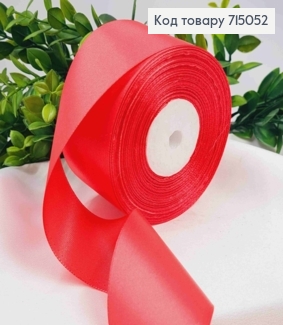 Стрічка атласна ЧЕРВОНОГАРЯЧОГО кольору (колір 163), ширина 5см, довжина 36 ярдів (33м) 715052 фото