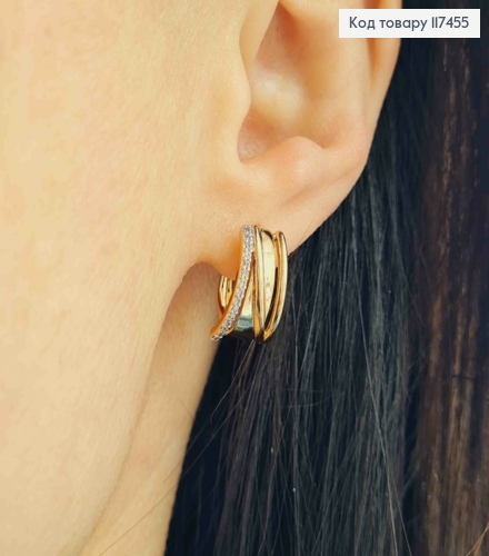 Серьги "Отвага" украшены камнями в одну строчку, дл. 1,5см, английская застежка, XUPING 18K 117455 фото 2