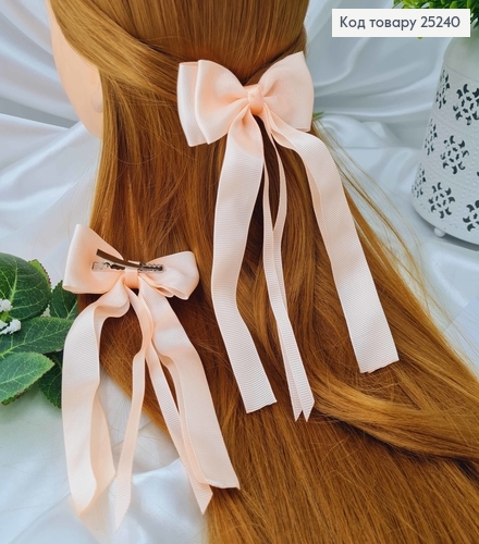 Резинка, Бант репсовий, персикового кольору, 9*15см, Ручна робота, Україна 25240 фото 1
