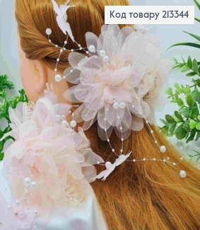 Краб пластик з бантиком з органзи, з Бусинками, камінцями та Метеликами, 13см, ПЕРСИКОВОГО кольору 213344 фото