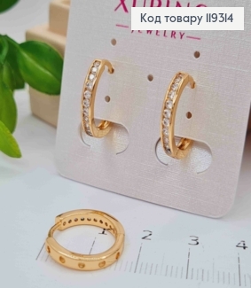 Серьги кольца украшены Блестящими камешками в один ряд, диаметр 1,6см, ширина 2,5мм, XUPING 18K 119314 фото