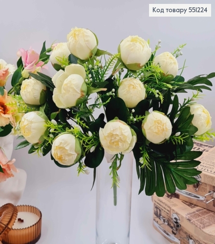 Композиция декоративная "Букет КАМЕЛИЯ молочного цвета, 12 цветочков", высота 41см 551224 фото 1