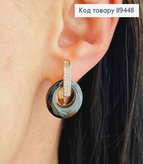Серьги "Style" с Блестящими камешками и Черной эмалью, 2,2см, английская застежка, Xuping 18К 119448 фото