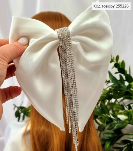 Бант с камешками, БЕЛЫЙ, , на заколке автоматик, размер 15*15см 255226 фото 3