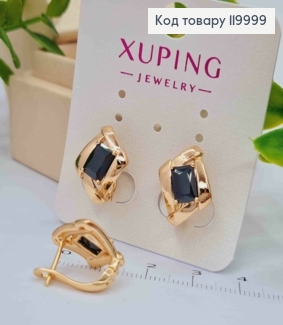 Серьги с изысканным черным камнем, 1,6см, английская застежка, Xuping 18К. 119999 фото