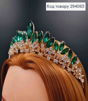 Тиара под золото, "Флоренцо" с зелеными камешками. 294065 фото