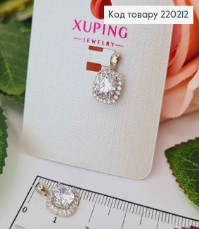 Кулон родований, з квадратним камінцем в оправі з камінчиків, 1см, Xuping 18K 220212 фото