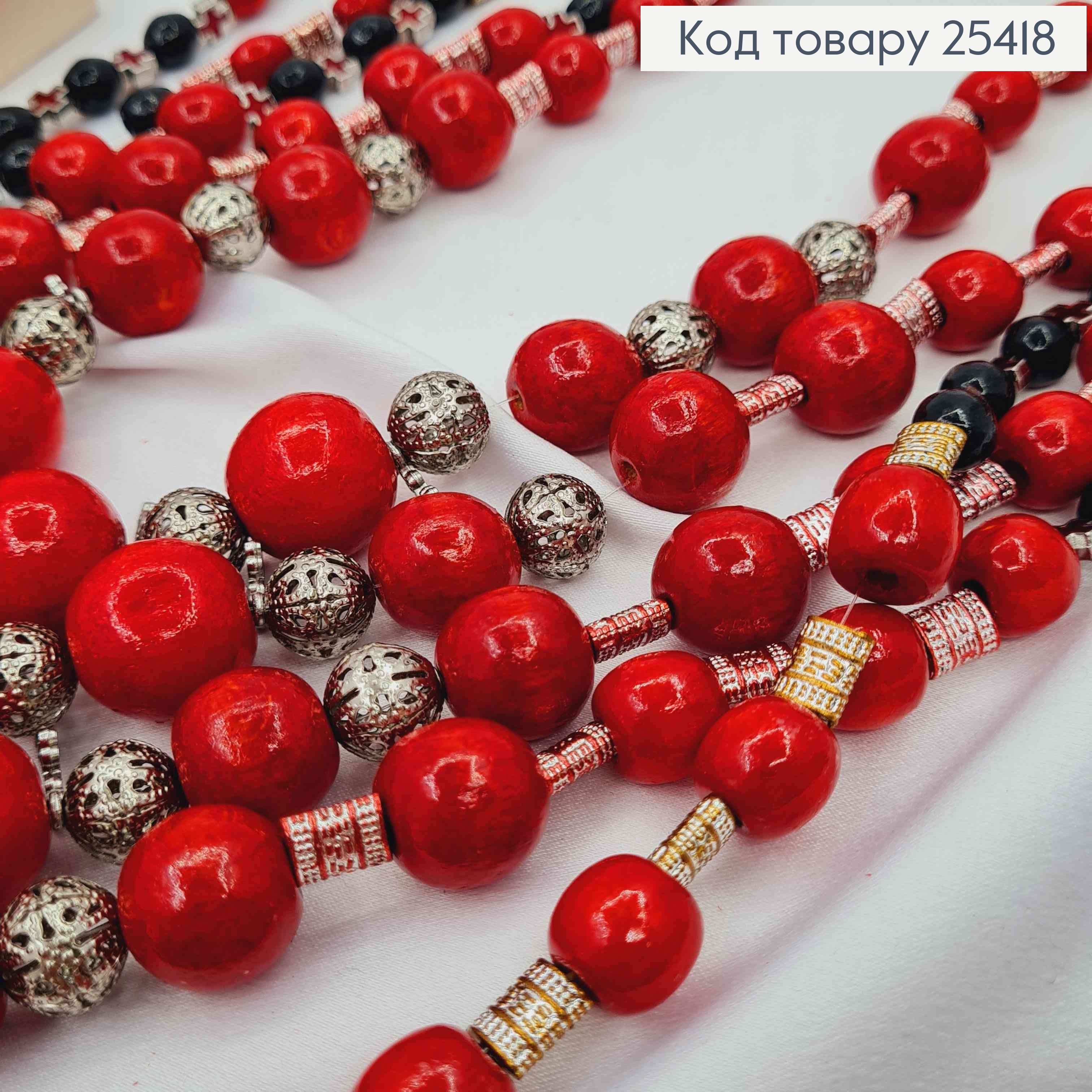 Намисто дерев'яне, в етнічному стилі, ЧЕРВОНО-ЧОРНОГО кольору, 90см, ручна робота 25418 фото 3