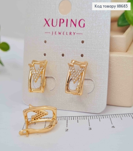 Сережки "Victoria" з Блискучими камінцями, 1,5см, англійська застібка, Xuping 18К 118683 фото 3