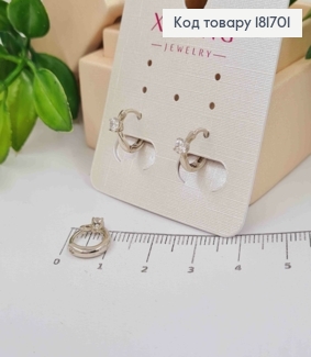 Серьги кольца с блестящим камнем, диаметр 1см, Xuping 181701 фото