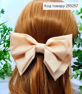 Бант БЕЖЕВОГО кольору, на заколці стріла, тканина стрейч-котон, розмір 15,5*11см 255257 фото