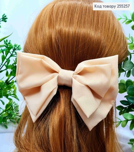 Бант БЕЖЕВОГО кольору, на заколці стріла, тканина стрейч-котон, розмір 15,5*11см 255257 фото 1
