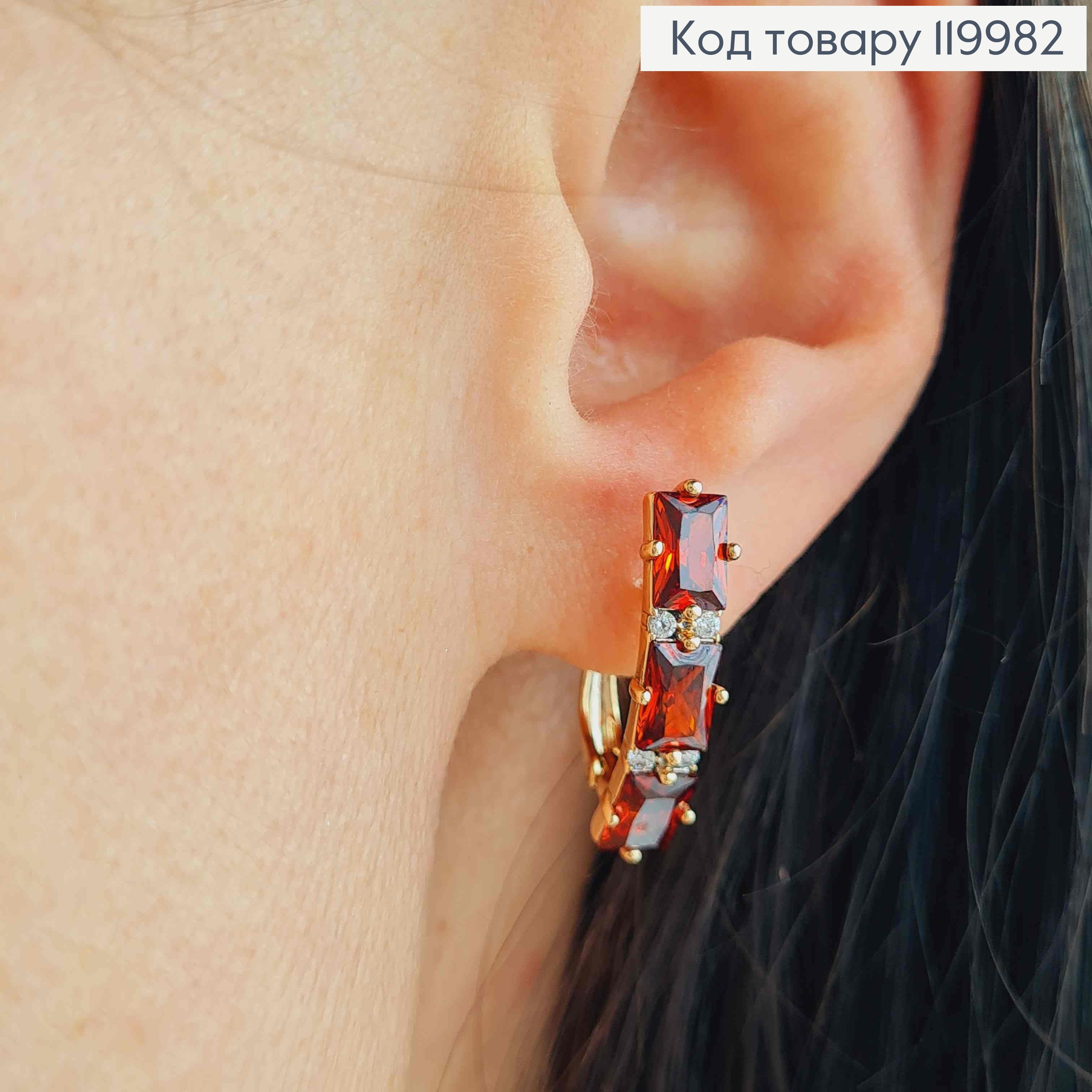 Серьги с тремя Красными камешками, 2,2см, английская застежка, Xuping 18K 119982 фото 2