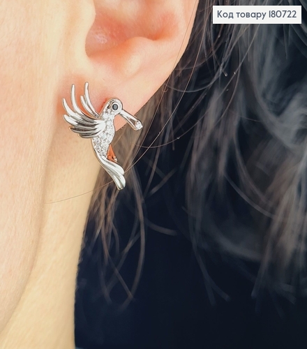 Сережки родовані Пташка с камнями (англ.застібка), 2*1,7см, Xuping 180722 фото 1