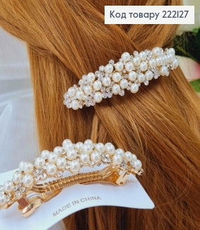 Заколка автомат золотого цвета, в жемчужинах и камнях разного размера, 9см. 222127 фото