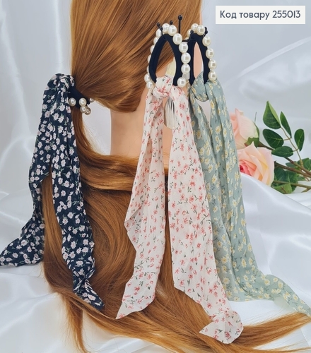 Резинка - хвіст з хустинкою та перлинками  Квіточка в асорт. 255013 фото 1