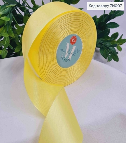 Лента атласная ЖЕЛТАЯ (цвет 010), ширина 4см, длина 36 ярдов (33м) 714007 фото 1