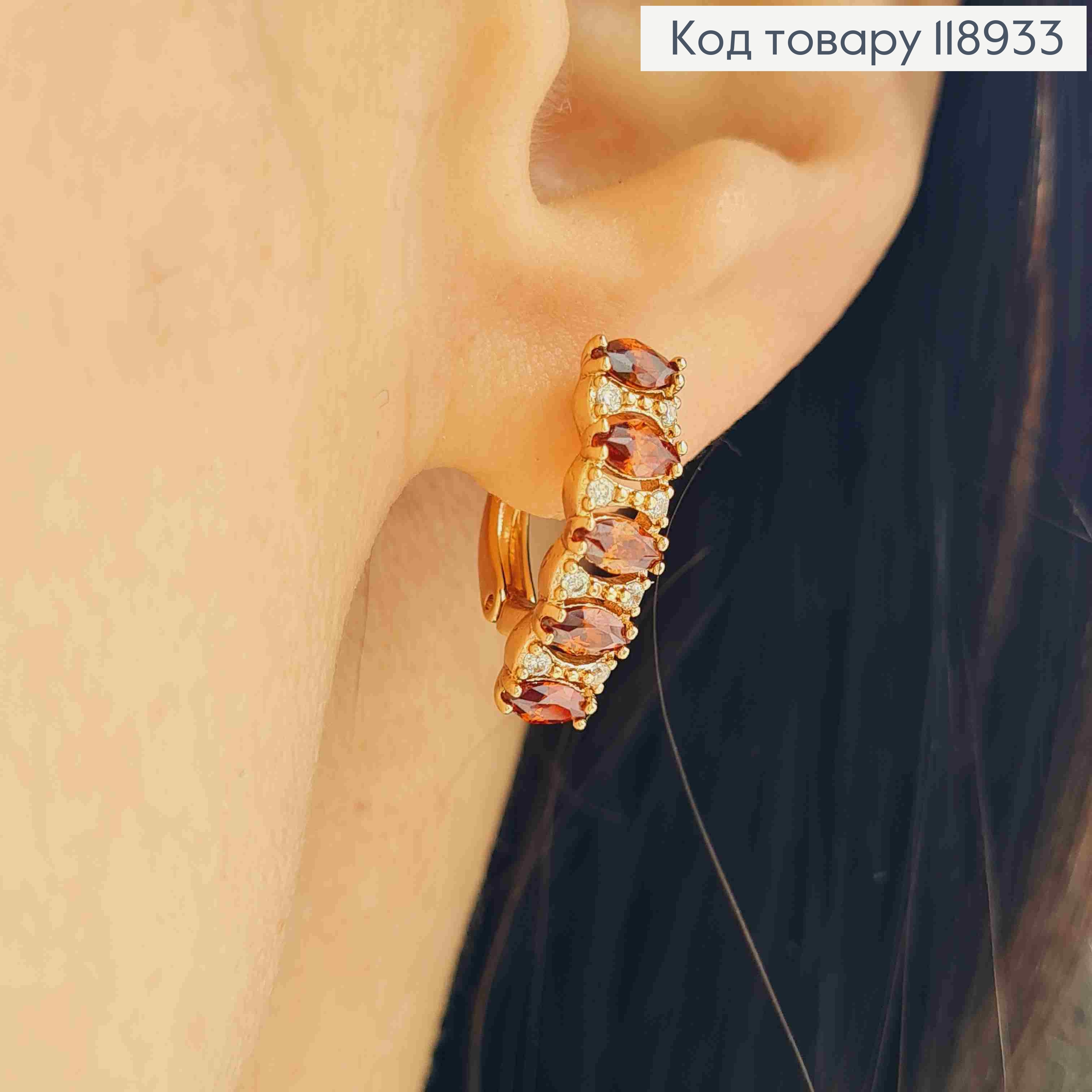 Сережки "Орбіта" прикрашені Червоними камінцями, 1,8см, англійська застібка, Xuping 18K 118933 фото 3