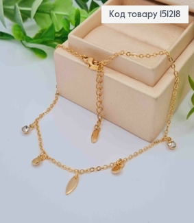 Браслет на ногу с подвесными камешками и Листиком, длина 23+3см, Xuping 18K 151218 фото