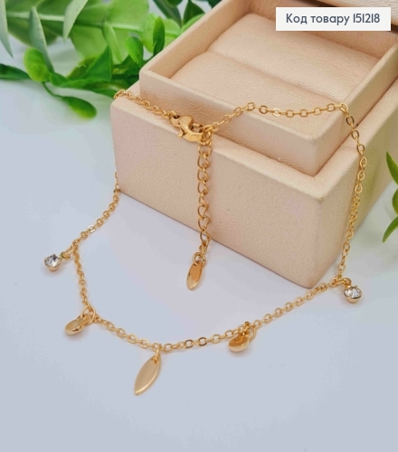 Браслет на ногу с подвесными камешками и Листиком, длина 23+3см, Xuping 18K 151218 фото 1