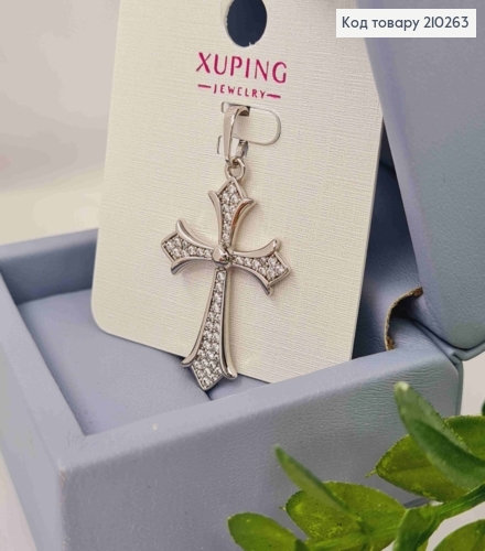 Крестик родованный украшен блестящими камешками, 3,1*2,1см, Xuping 210263 фото 1