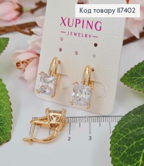 Серьги с Большим Блестящим квадратным камешком, 1,7см, английская застежка, XUPING 18K 117402 фото