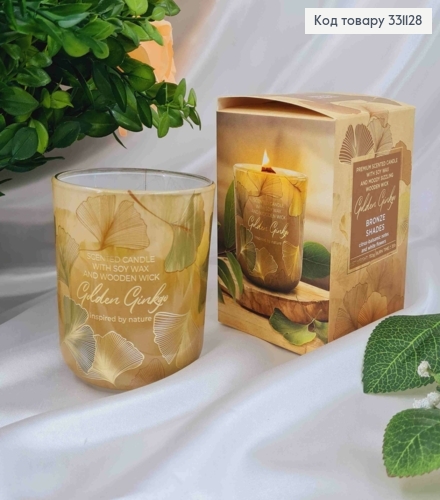 Парфумована СОЄВА свічка стакан BRONZE SHADES з дерев"яним гнотом, 150г/35год,bartek 331128 фото 1