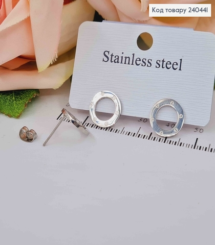 Серьги гвоздики серебряного цвета в стиле Картье, сталь Stainless Steel 240441 фото 1