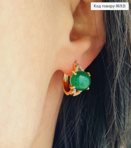 Серьги кольца 1,5см, с большим Зеленым камнем, Xuping 18K 116921 фото 2
