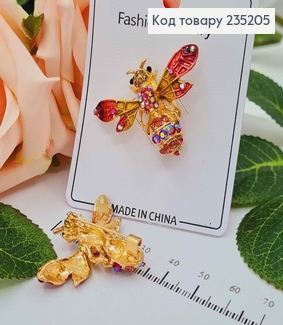 Брошь металл, "Пчелка", с цветными камнями розовых оттенков 4см 235205 фото