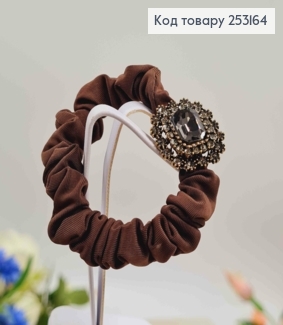 Резинка жатка 6см, Коричневого кольору, з розкішною прямокутною бусиною 253164 фото