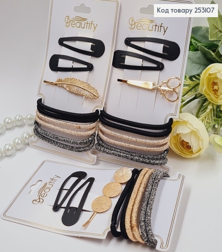 Набор: Заколка "Тик-Так" 4см. 6 резинок, неведимки в ассорт. 253107 фото 1