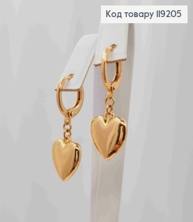 Серьги кольца с подвесным "Сердцем" (1,2см), диаметр 1,1см, Xuping 18K 119205 фото